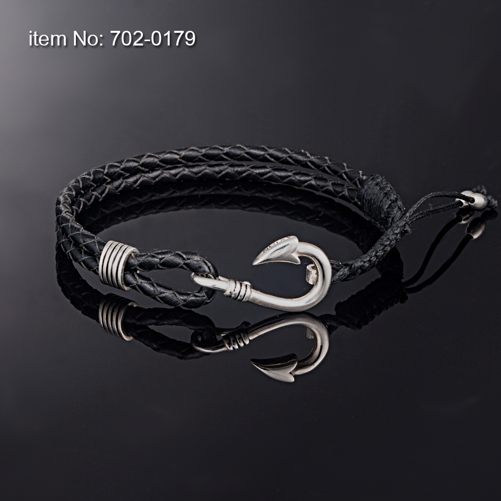Sterling Silver Hook Bracelet On genuine leather - axionjewelry.gr