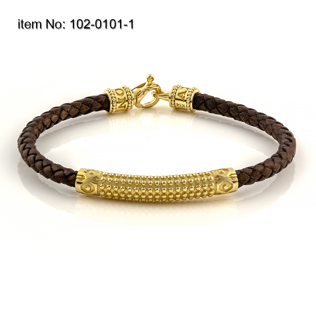 K14 Gold Bracelet with braided genuine leather