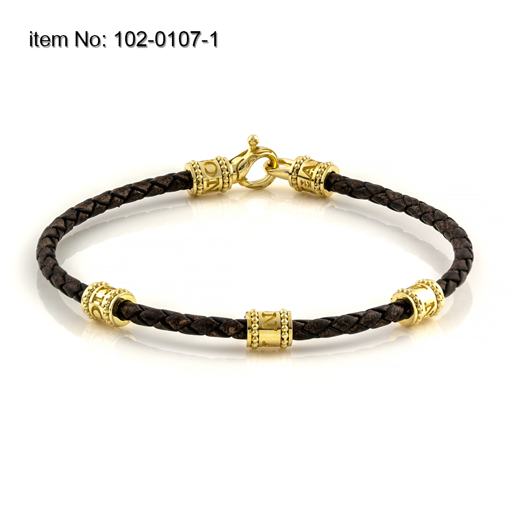 K14 Gold Bracelet with AXION motif and braided genuine leather