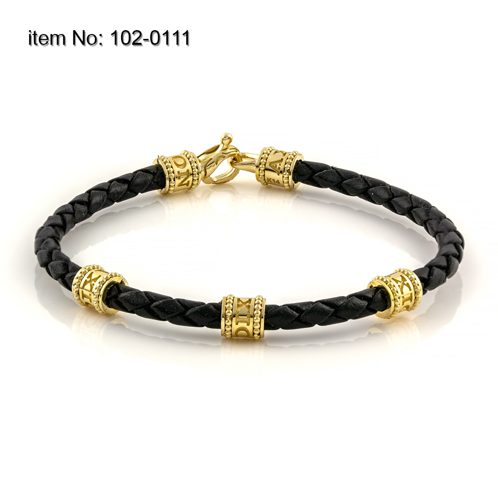 K14 Gold Bracelet with AXION motif and braided genuine leather