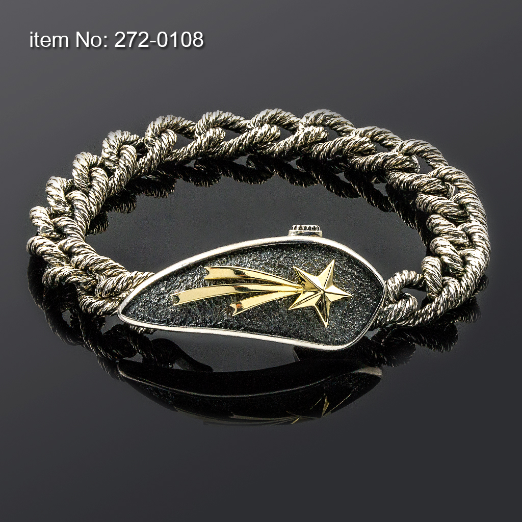 Bracelet with Sterling Silver & K14 Gold with shooting star set on motorcycle gas tank