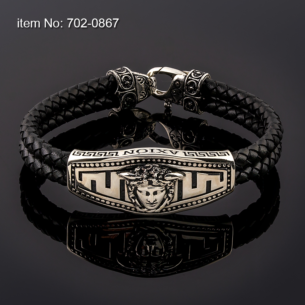 Sterling silver Greek Key and medusa design bracelet