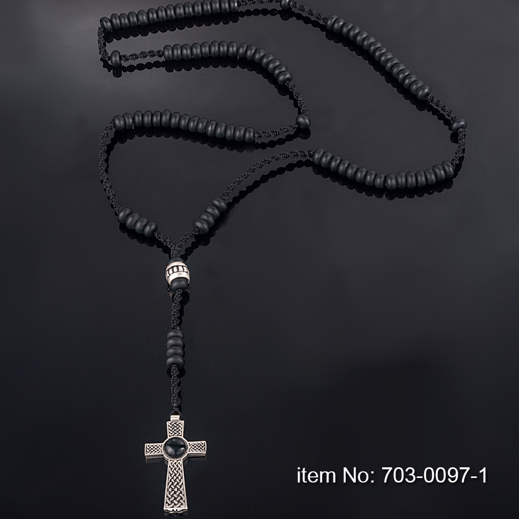 Solid Sterling Silver cross with black onyx on Hand Crafted rosary with black onyx beads