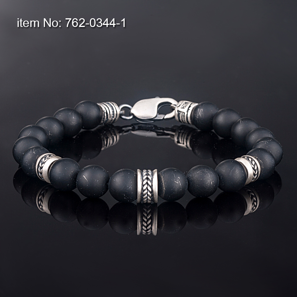 Sterling Silver motif with black onyx beads Bracelet