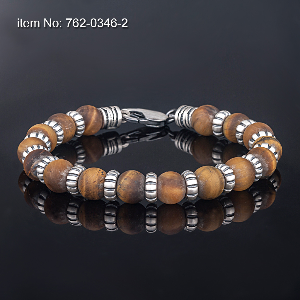 Sterling Silver motif with tiger eye beads Bracelet
