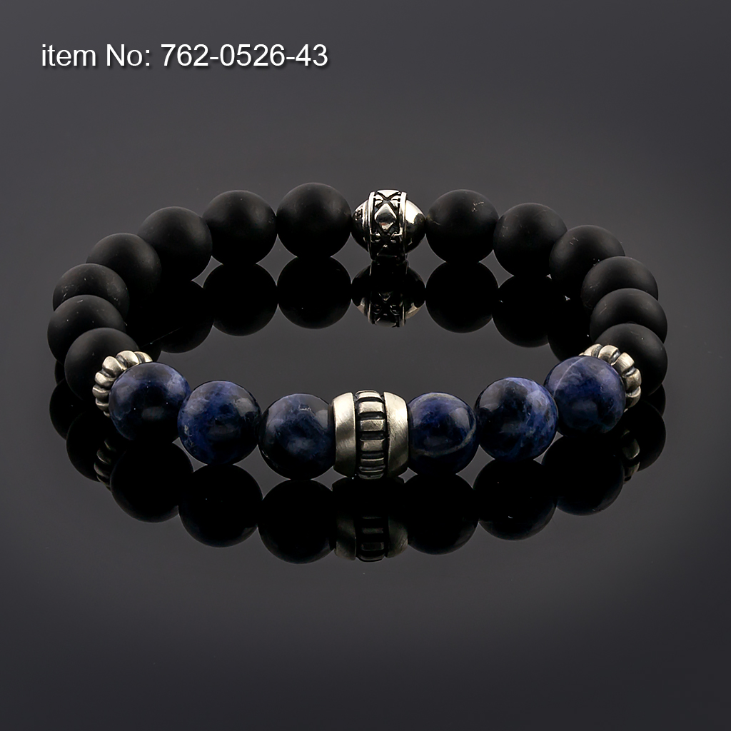 Ασημένιο βραχιόλι με 10mm παχιά ροδέλα με Black Onyx και Lapis Lazuli