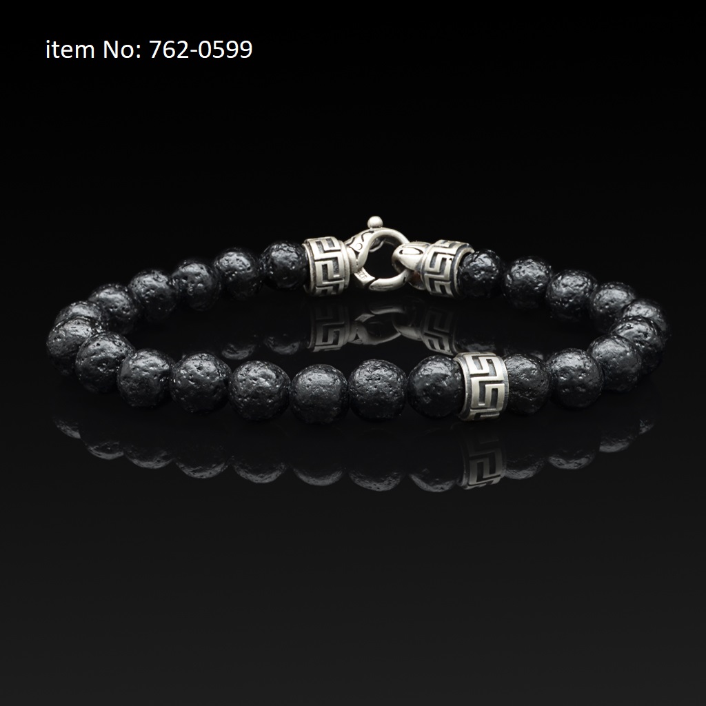 Sterling Silver bracelet with meanders motif and lava beads