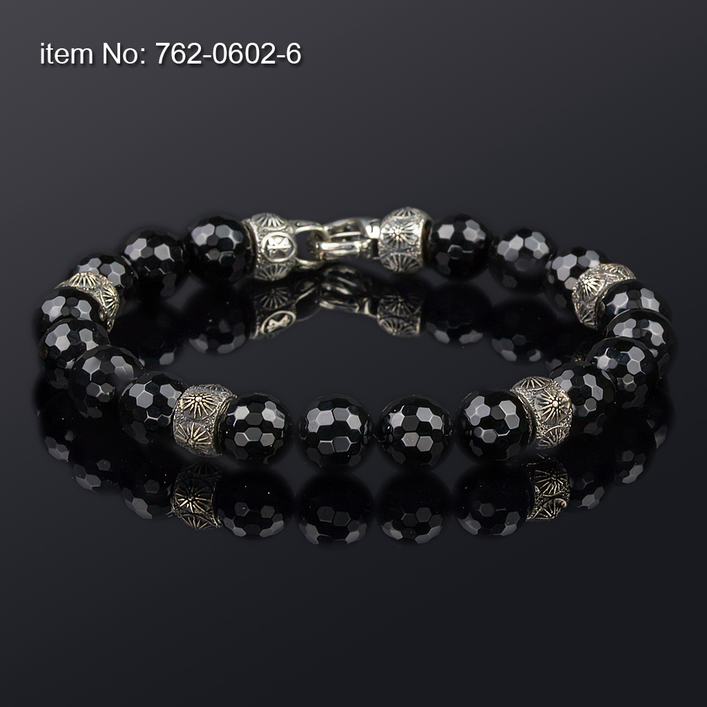 Sterling silver bracelet with vergina sun and onyx 10 mm